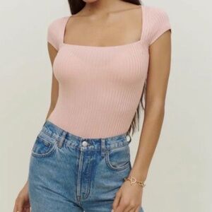 Reformation Bardot Ribbed Knit Top